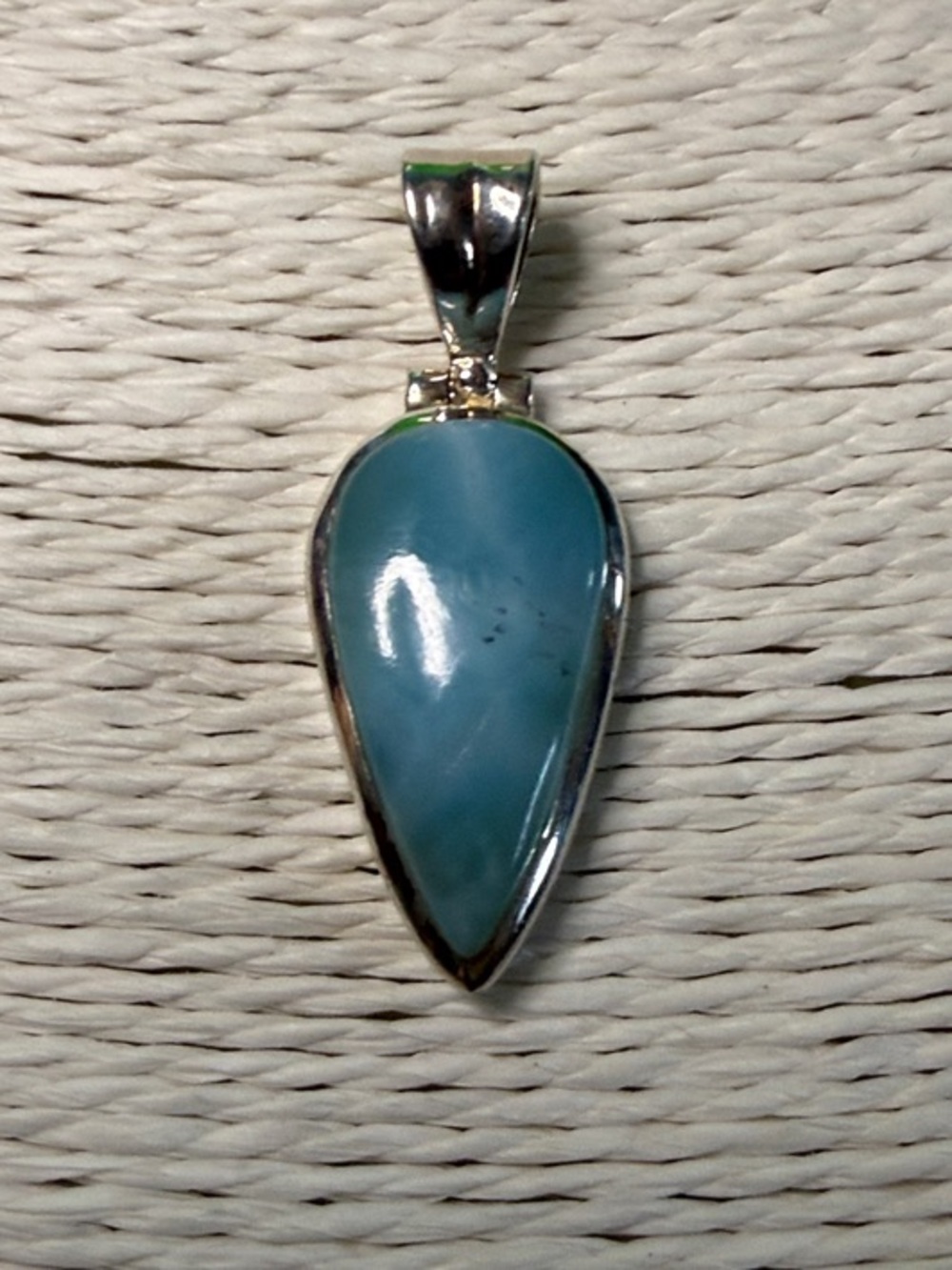 Teardrop Dominican Larimar stone - Stamped Sterling Silver Setting 1.25”